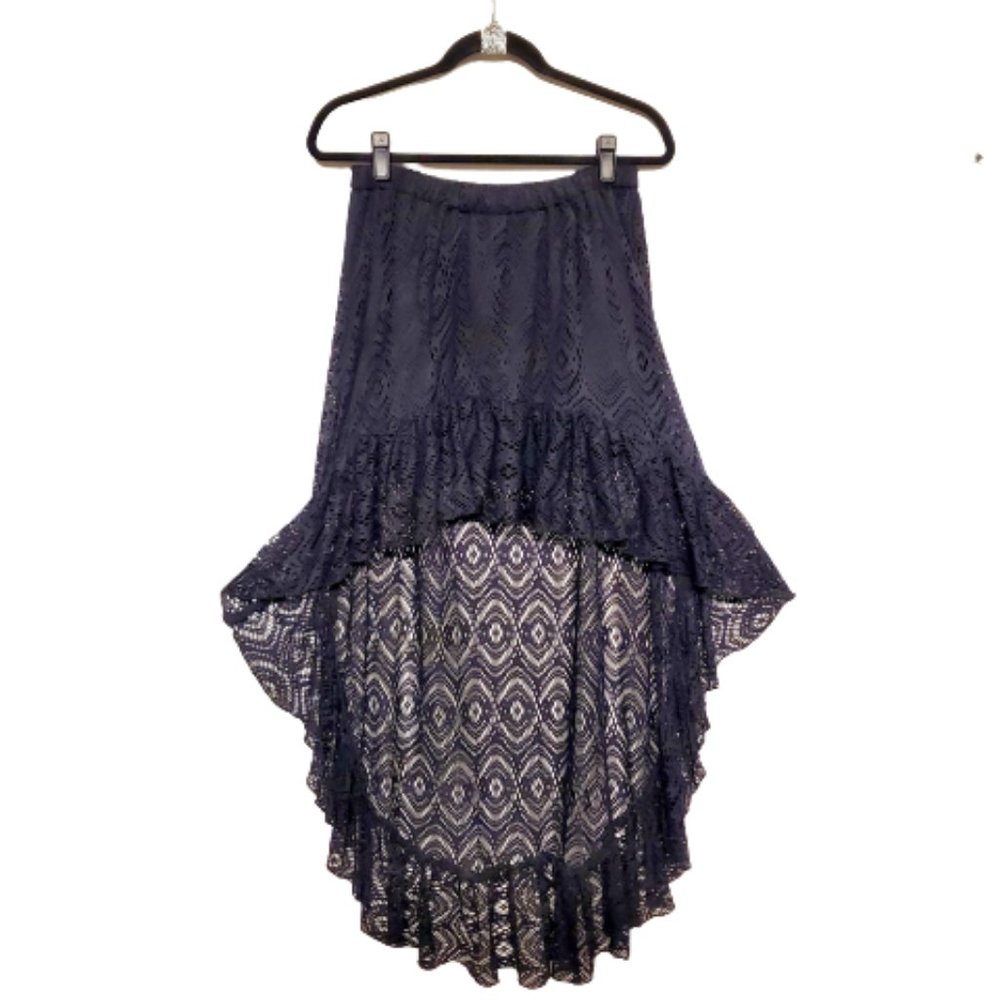 Boho Layered Fishnet High/Low Maxi Skirt. One Size